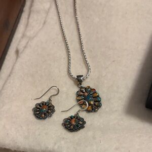 Silver and Turquoise Floral Jewelry Set